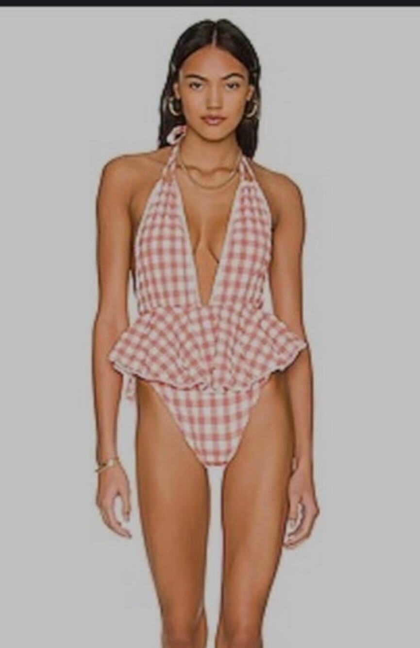 MONTCE PAMPAS ONE PIECE SWIMSUIT IN SHRIMP GINGHAM SIZE LARGE